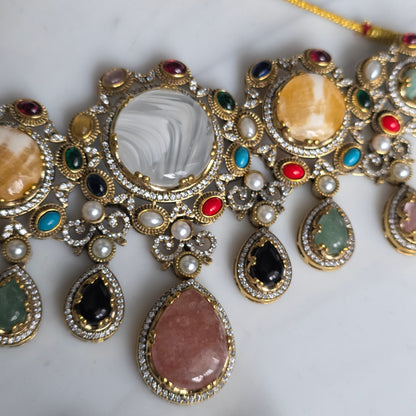 Elyzae White Marble Stone Multi Heavy Choker Set