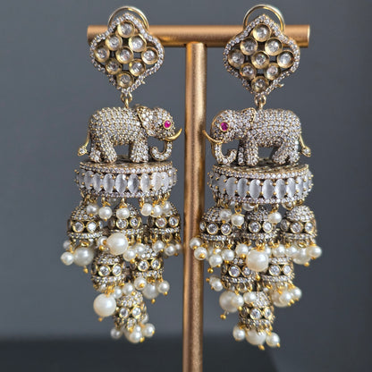 Elyzae White Stone Elephant Statement Earrings