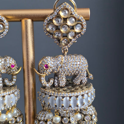 Elyzae White Stone Elephant Statement Earrings