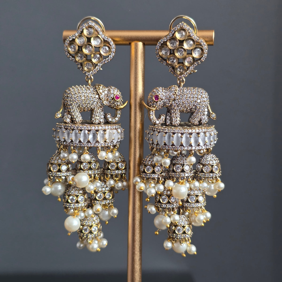 Elyzae White Stone Elephant Statement Earrings