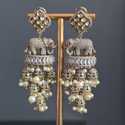 Elyzae White Stone Elephant Statement Earrings
