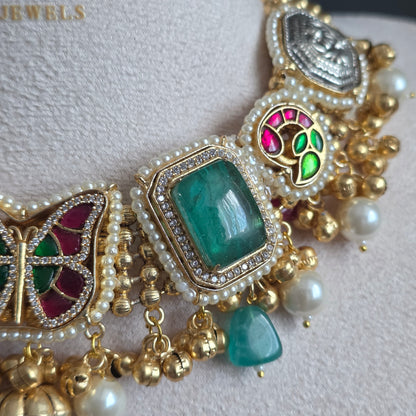 Eshale Fusion Butterfly Green & Pink Necklace Set