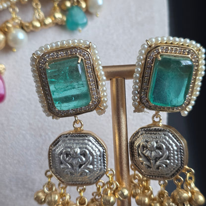 Eshale Fusion Butterfly Green & Pink Necklace Set