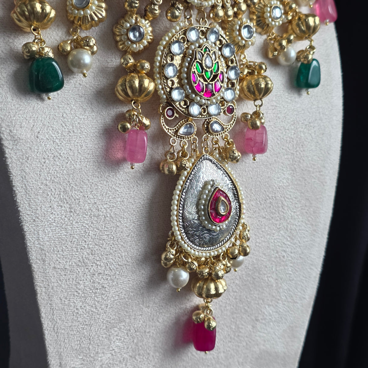 Eshale Fusion Motif Green & Pink Necklace