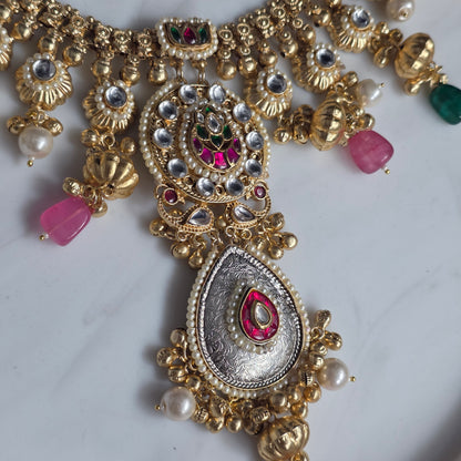 Eshale Fusion Motif Green & Pink Necklace