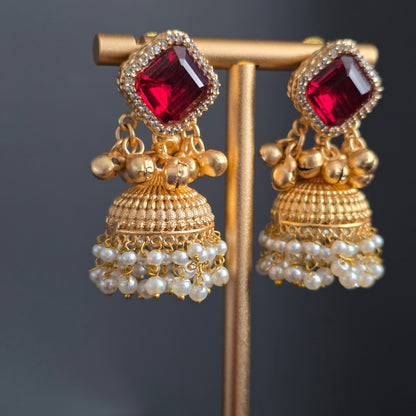 Eshale Gold Maroon Jhumkis