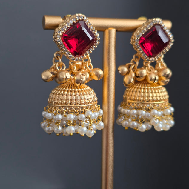 Eshale Gold Maroon Jhumkis