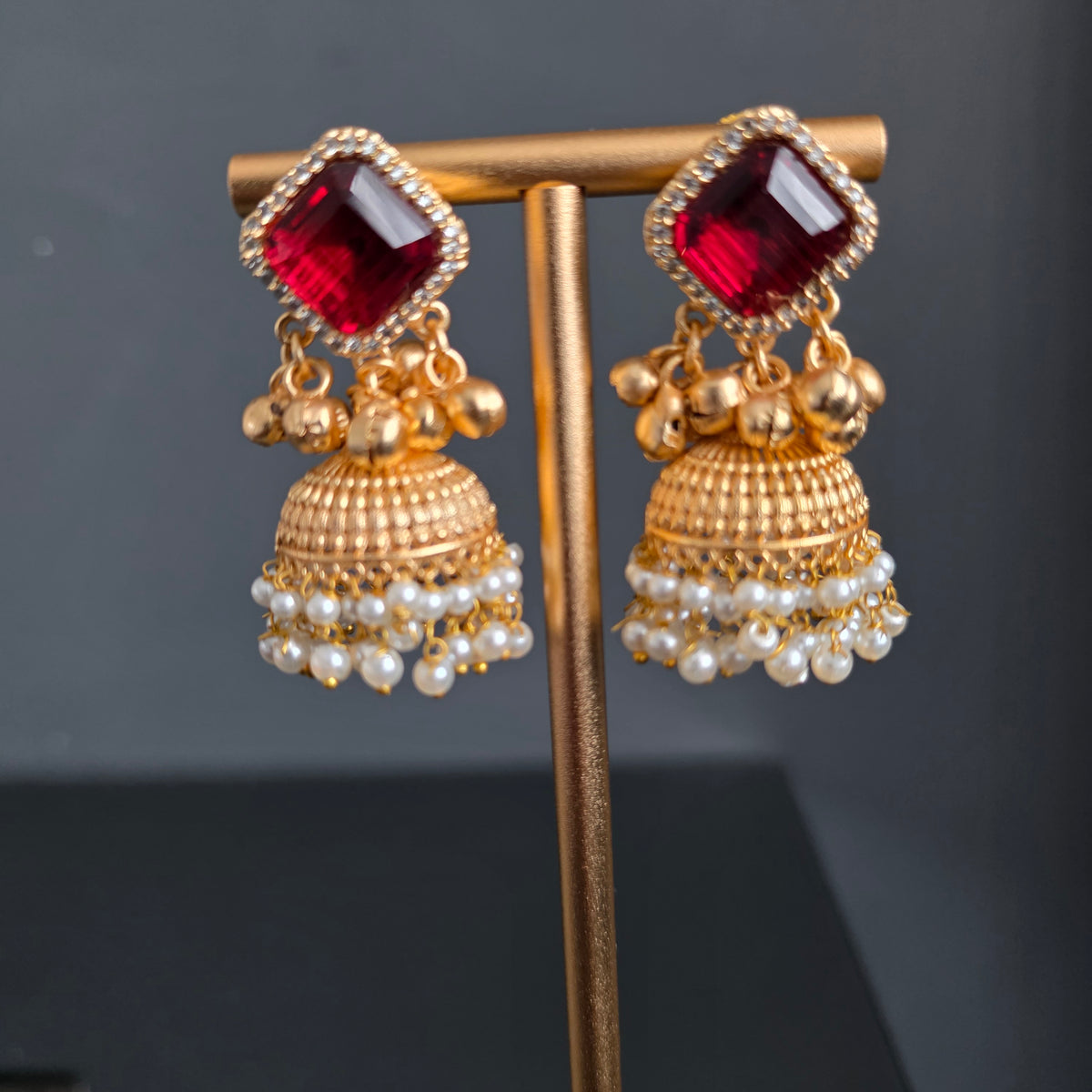 Eshale Gold Maroon Jhumkis