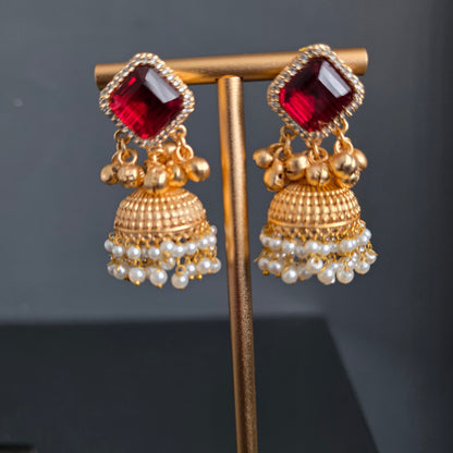 Eshale Gold Maroon Jhumkis