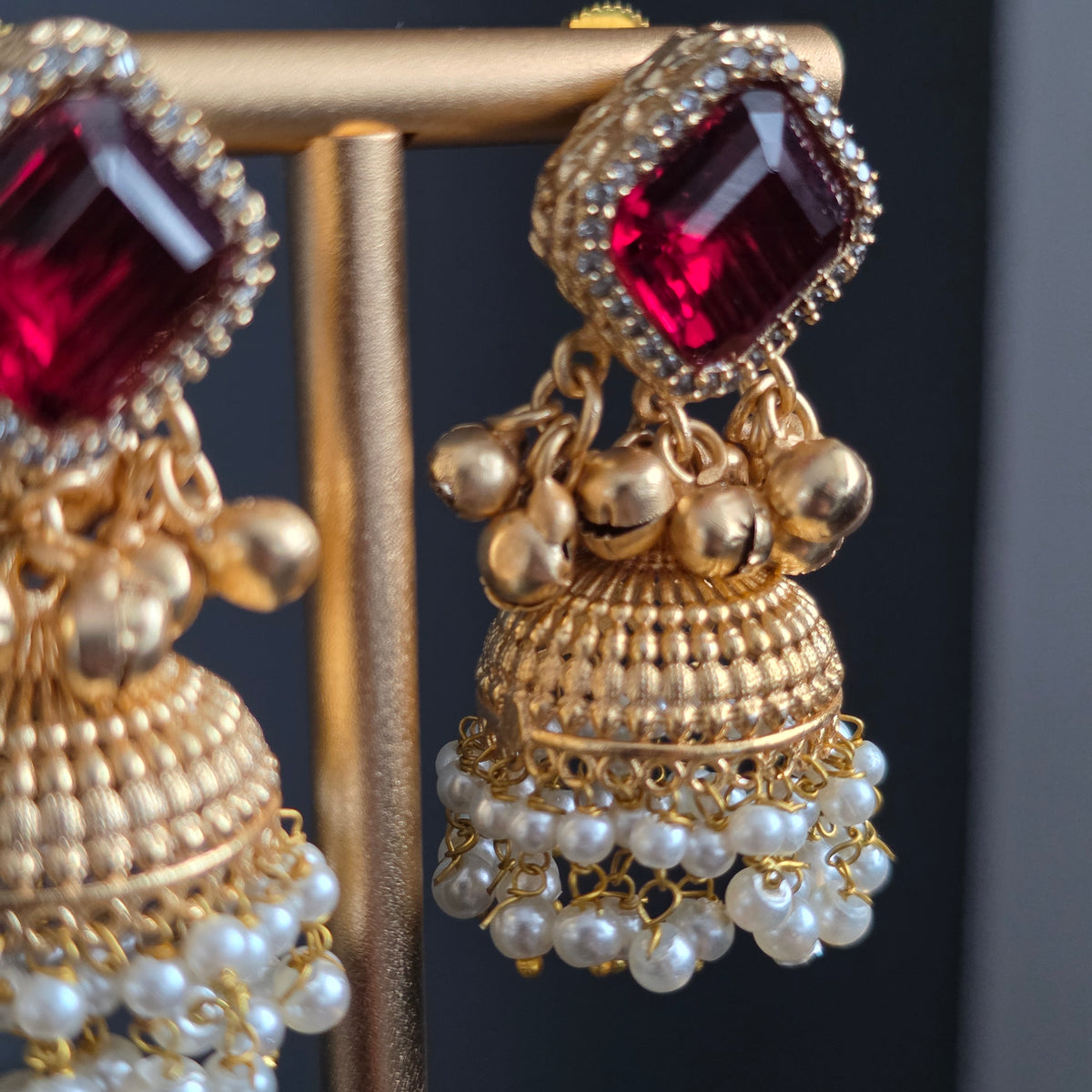 Eshale Gold Maroon Jhumkis