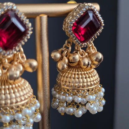 Eshale Gold Maroon Jhumkis