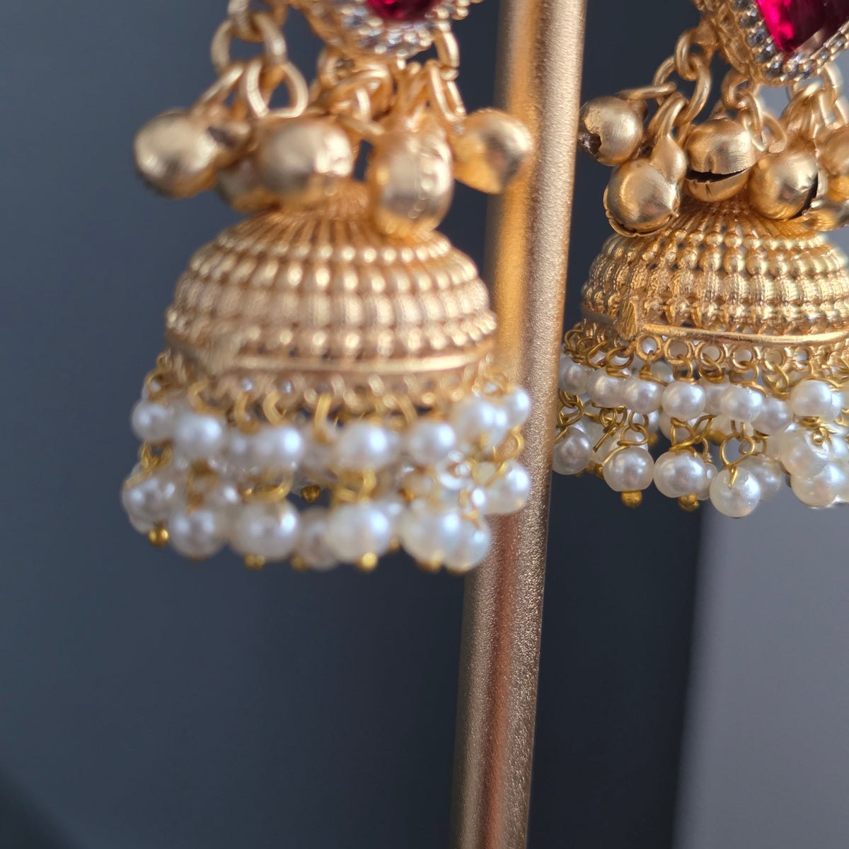 Eshale Gold Maroon Jhumkis
