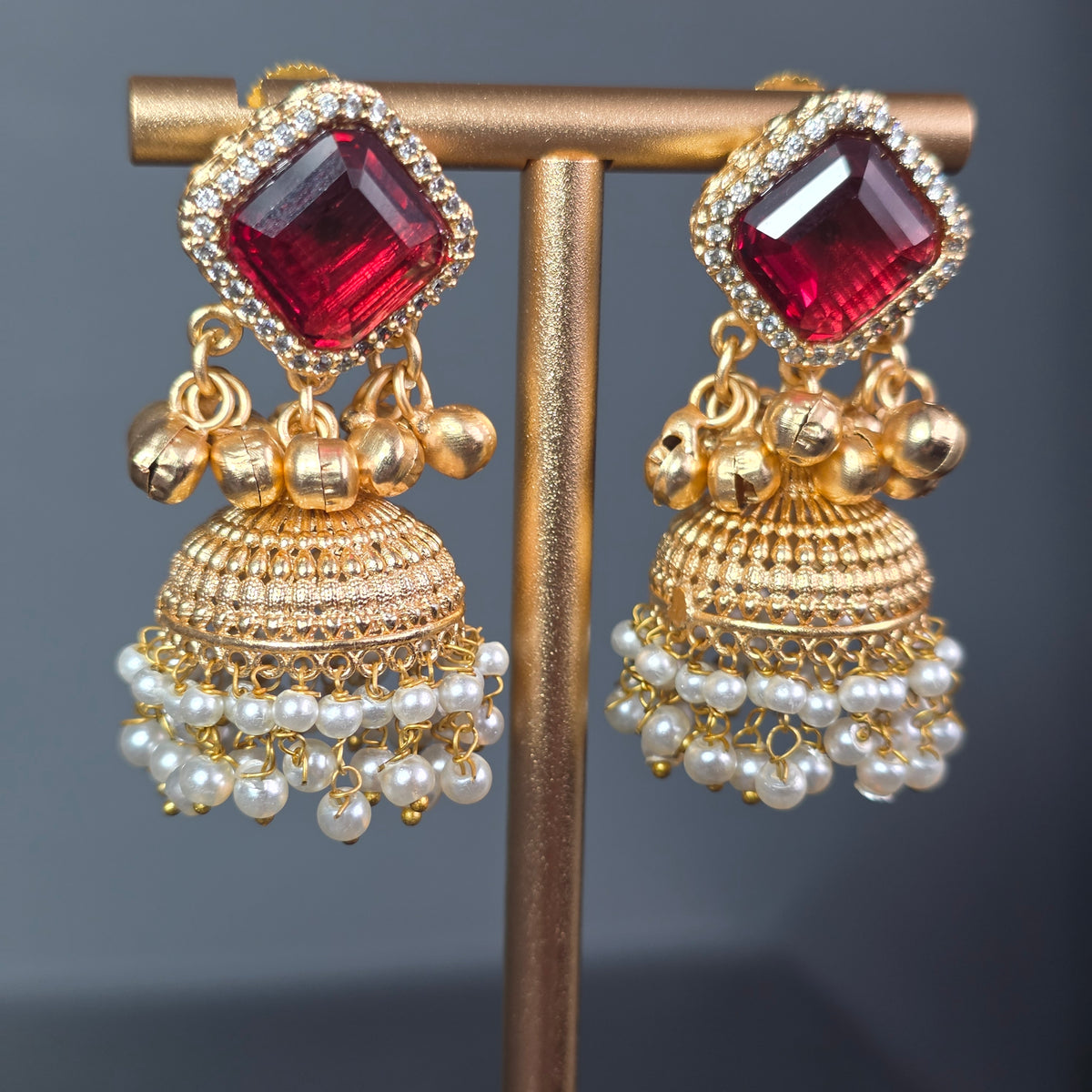Eshale Gold Maroon Jhumkis