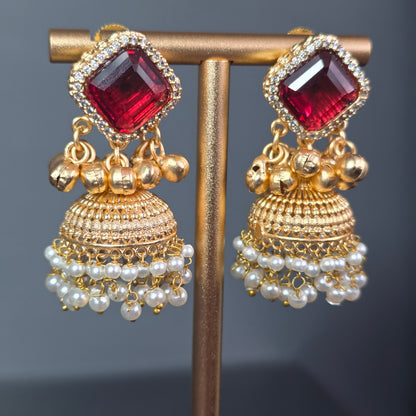 Eshale Gold Maroon Jhumkis