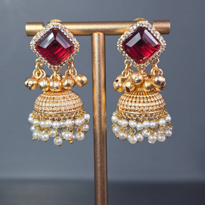 Eshale Gold Maroon Jhumkis