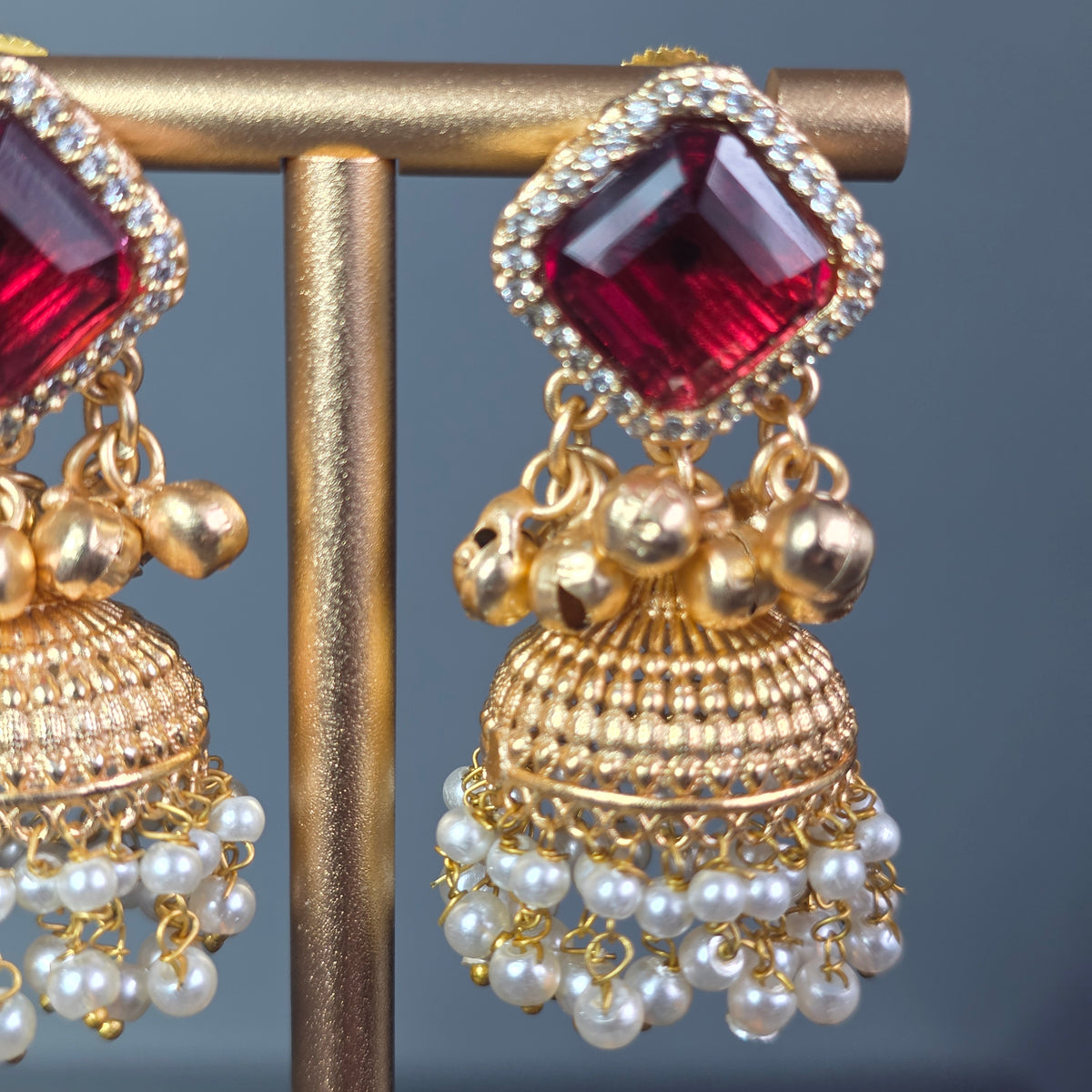 Eshale Gold Maroon Jhumkis