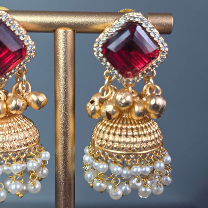 Eshale Gold Maroon Jhumkis