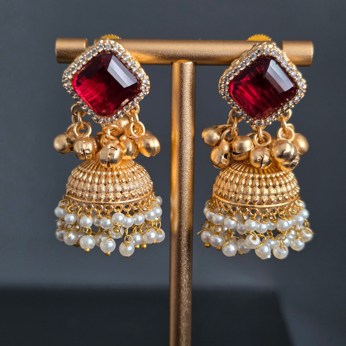 Eshale Gold Maroon Jhumkis