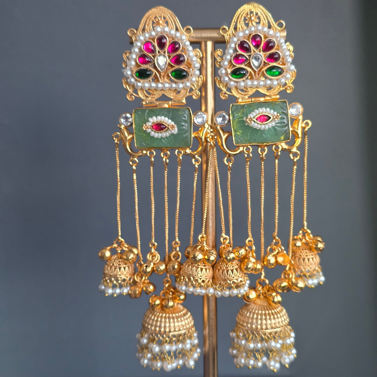 Eshale Kashmiri Jade Green Ghungroo Jhumkis