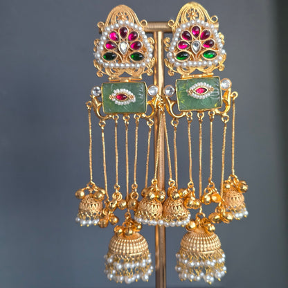 Eshale Kashmiri Jade Green Ghungroo Jhumkis