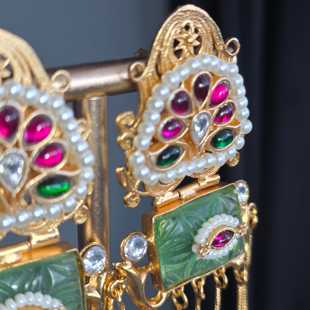 Eshale Kashmiri Jade Green Ghungroo Jhumkis