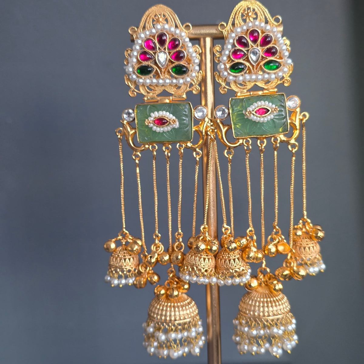 Eshale Kashmiri Jade Green Ghungroo Jhumkis
