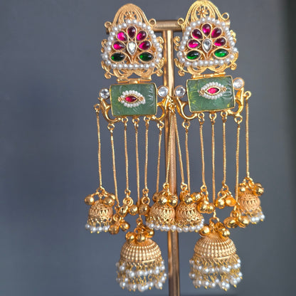 Eshale Kashmiri Jade Green Ghungroo Jhumkis