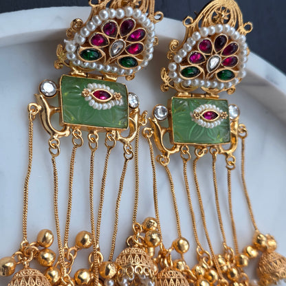 Eshale Kashmiri Jade Green Ghungroo Jhumkis