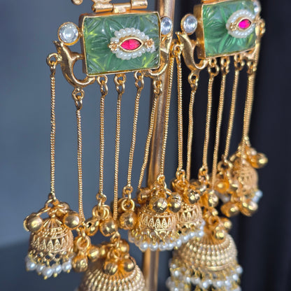 Eshale Kashmiri Jade Green Ghungroo Jhumkis