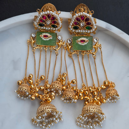 Eshale Kashmiri Jade Green Ghungroo Jhumkis