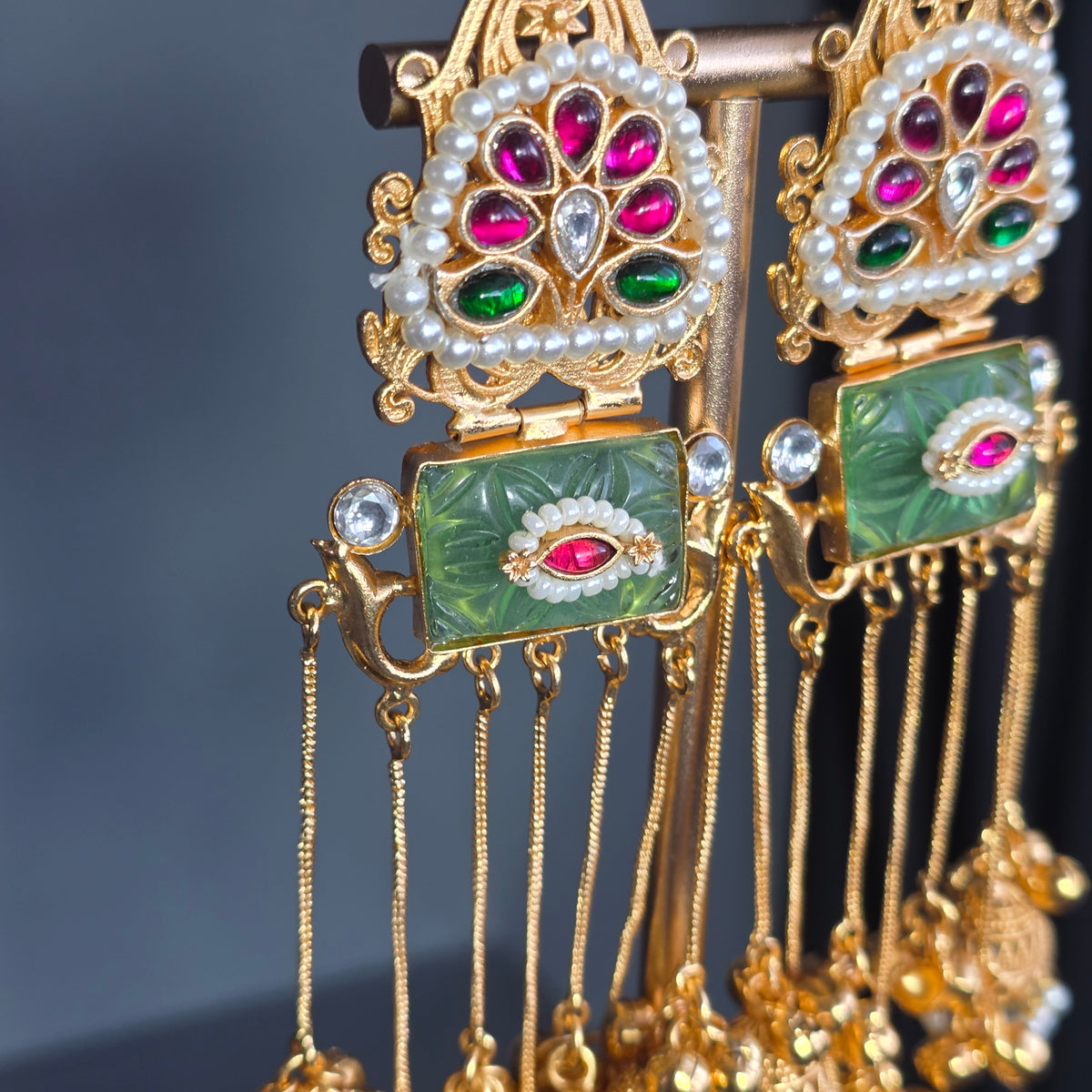 Eshale Kashmiri Jade Green Ghungroo Jhumkis