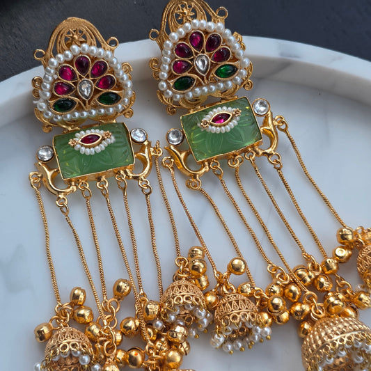 Eshale Kashmiri Jade Green Ghungroo Jhumkis image 3