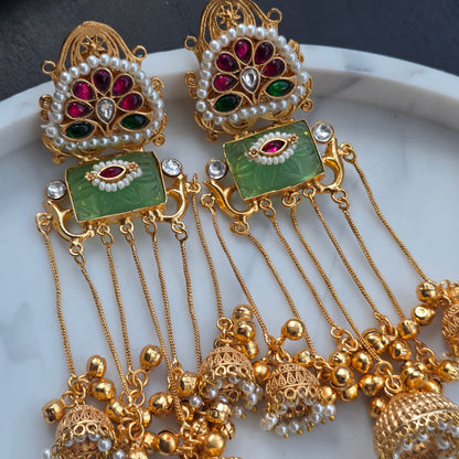 Eshale Kashmiri Jade Green Ghungroo Jhumkis