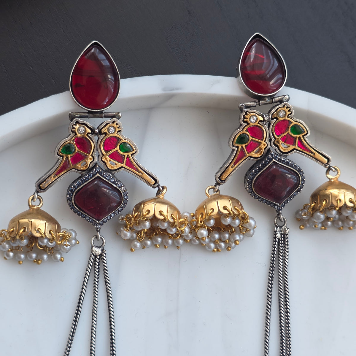 Eshale Kashmiri Oxidised Parrot Jhumkis