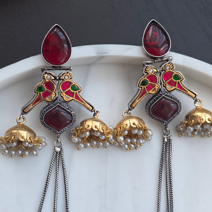 Eshale Kashmiri Oxidised Parrot Jhumkis