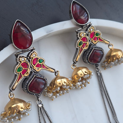 Eshale Kashmiri Oxidised Parrot Jhumkis