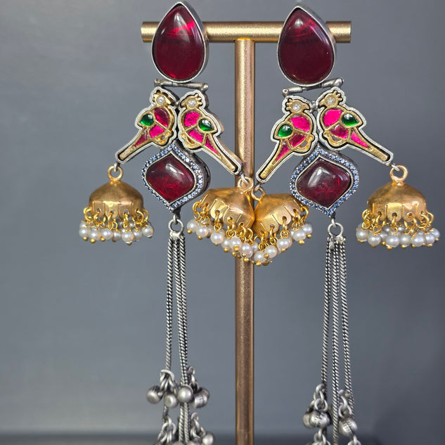 Eshale Kashmiri Oxidised Parrot Jhumkis