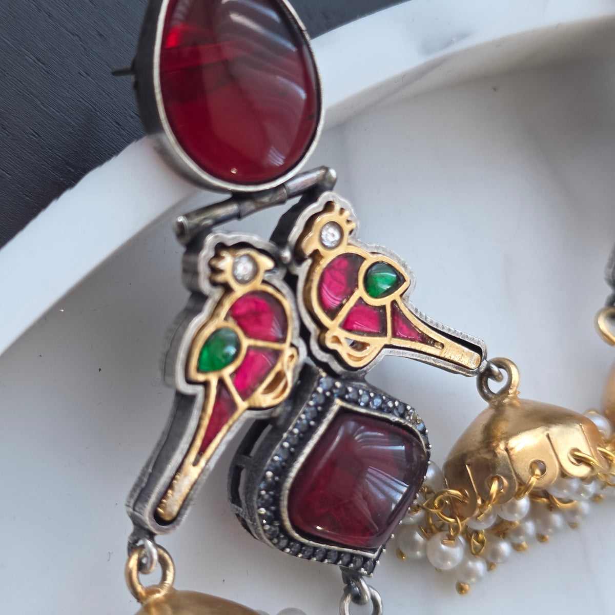 Eshale Kashmiri Oxidised Parrot Jhumkis
