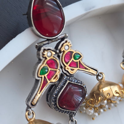 Eshale Kashmiri Oxidised Parrot Jhumkis