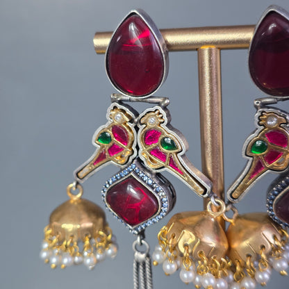 Eshale Kashmiri Oxidised Parrot Jhumkis