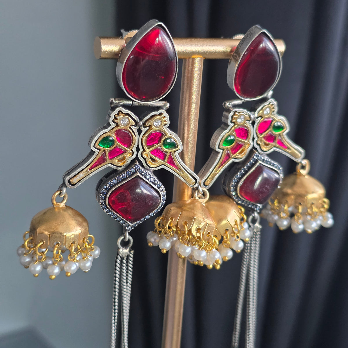 Eshale Kashmiri Oxidised Parrot Jhumkis