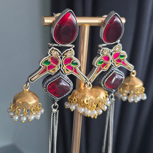 Eshale Kashmiri Oxidised Parrot Jhumkis image 3
