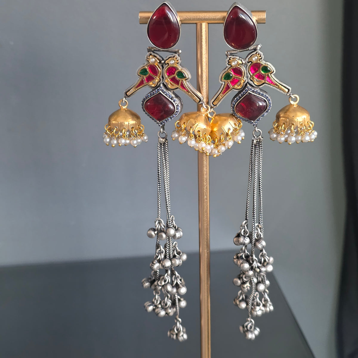 Eshale Kashmiri Oxidised Parrot Jhumkis