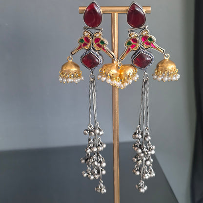 Eshale Kashmiri Oxidised Parrot Jhumkis