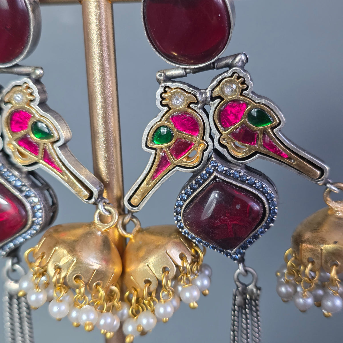 Eshale Kashmiri Oxidised Parrot Jhumkis