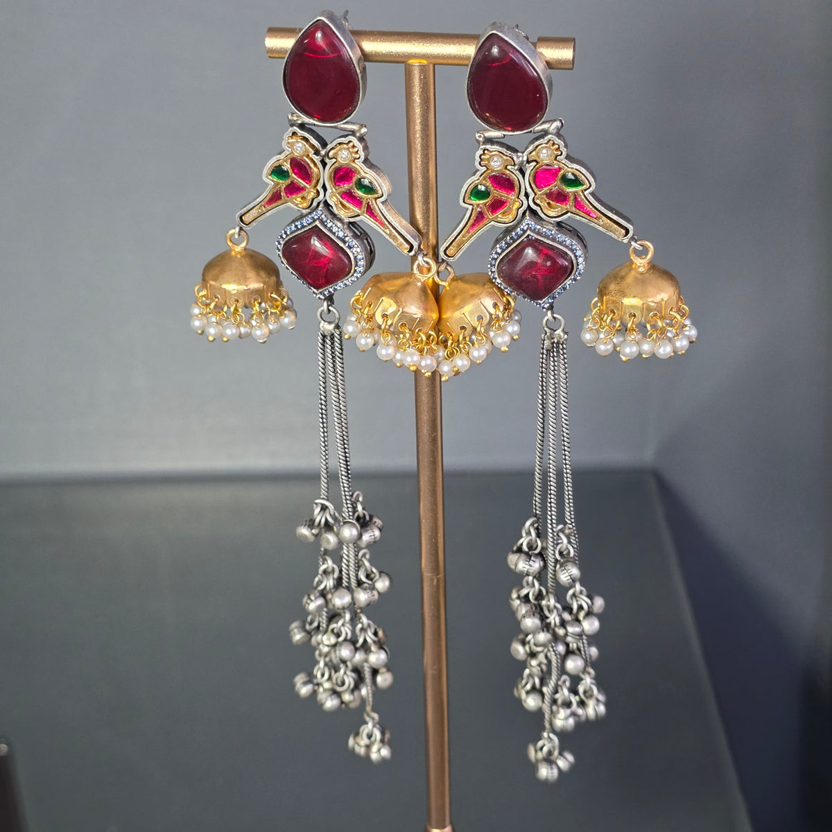 Eshale Kashmiri Oxidised Parrot Jhumkis