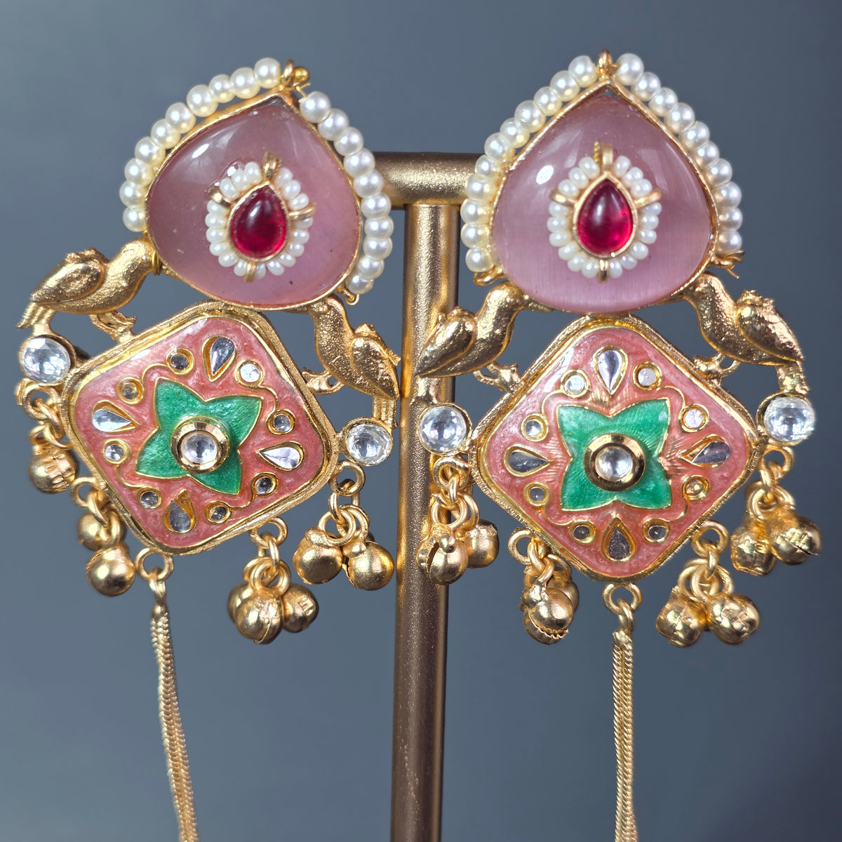 Eshale Kashmiri Pink Ghungroo Jhumkis