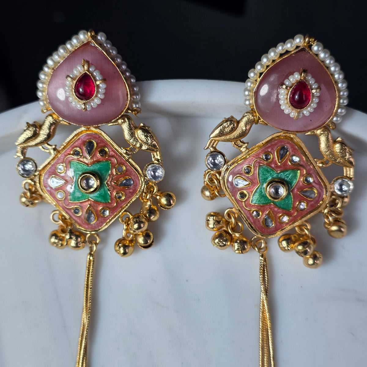 Eshale Kashmiri Pink Ghungroo Jhumkis
