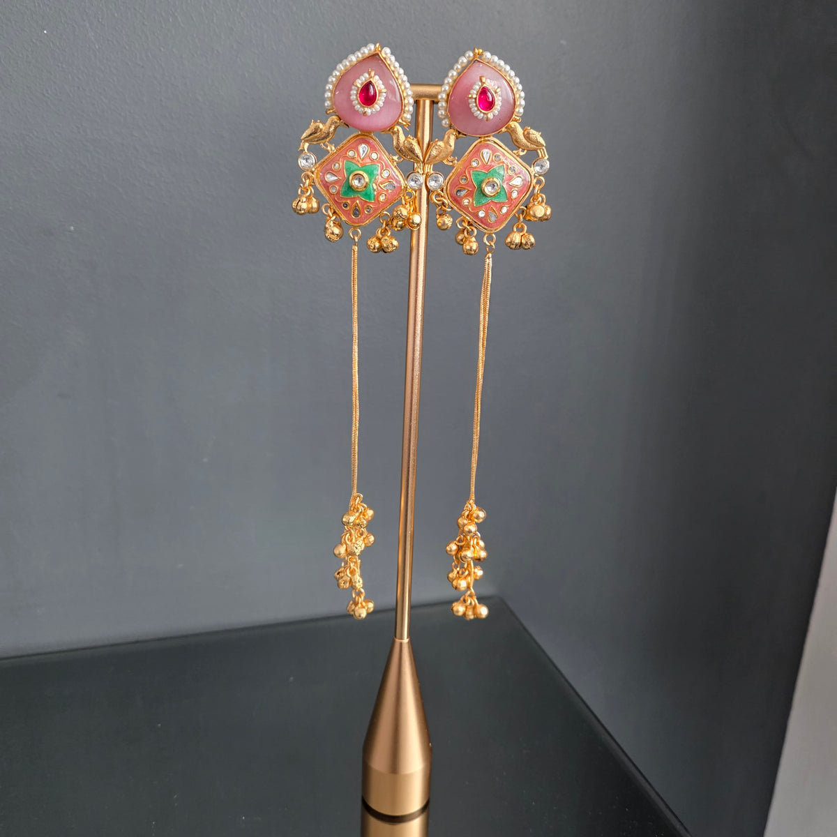 Eshale Kashmiri Pink Ghungroo Jhumkis