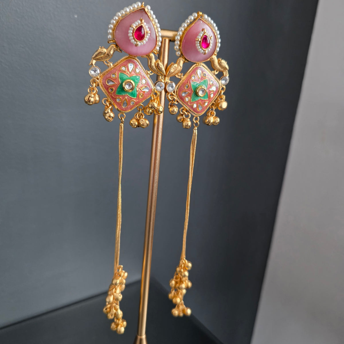 Eshale Kashmiri Pink Ghungroo Jhumkis